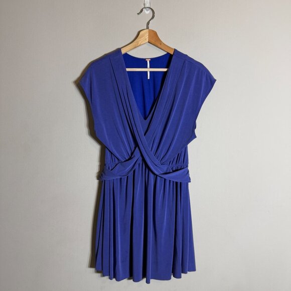 Free People Cupro Mini Dress Women's Small Blue Sleeveless V-Neck Vacation Flowy - Picture 3 of 14